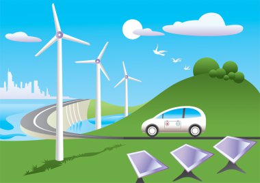 yeşil araba yeşil enerji kaynakları arasında seyahat