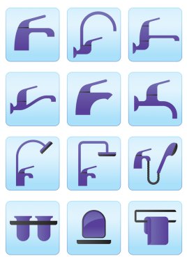su musluk ve banyo aksesuarları Icons set