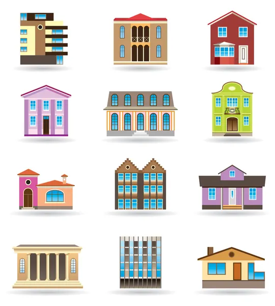 Edificios y casas en diferentes estilos arquitectónicos — Vector de stock