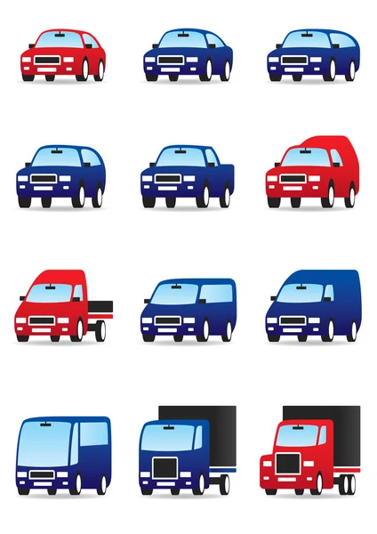 Ensemble d'icônes des transports publics et privés routiers — Image vectorielle