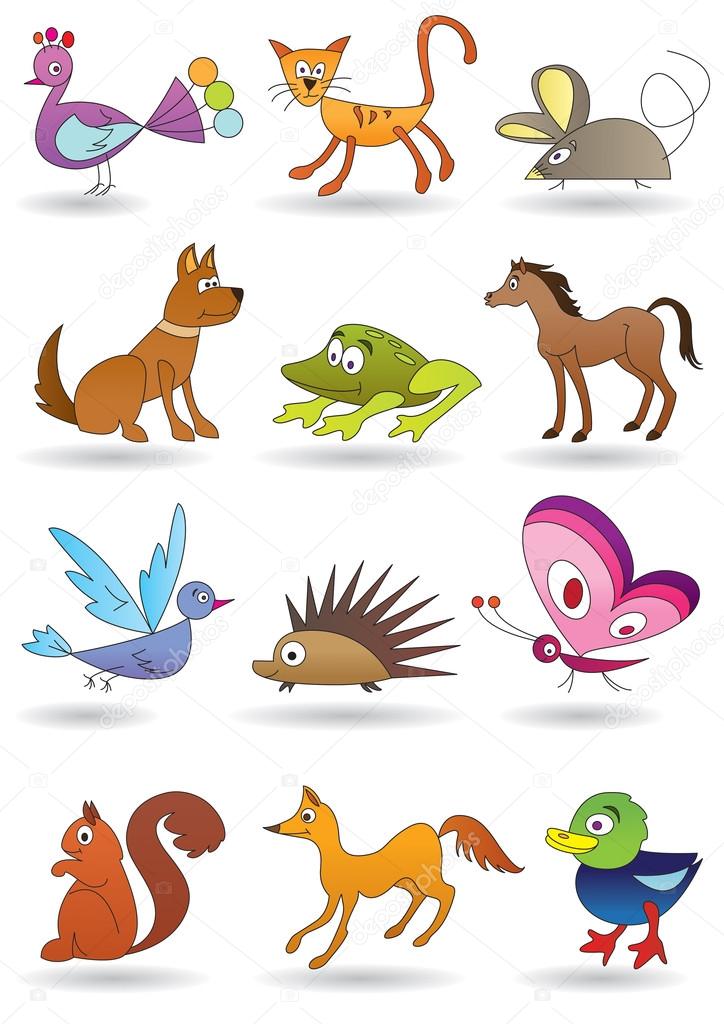 Toys with animals for kids icons set