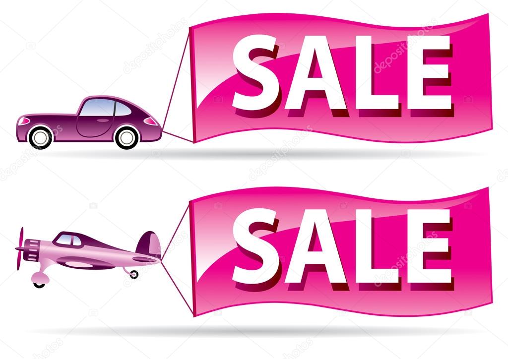Sale flyer coming by car and airplane