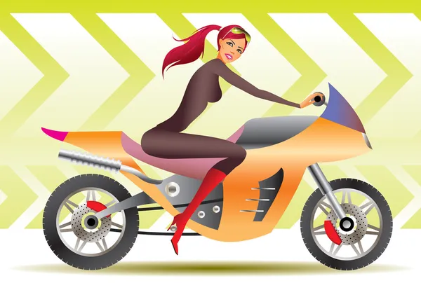 Bella ragazza motociclista — Vettoriale Stock