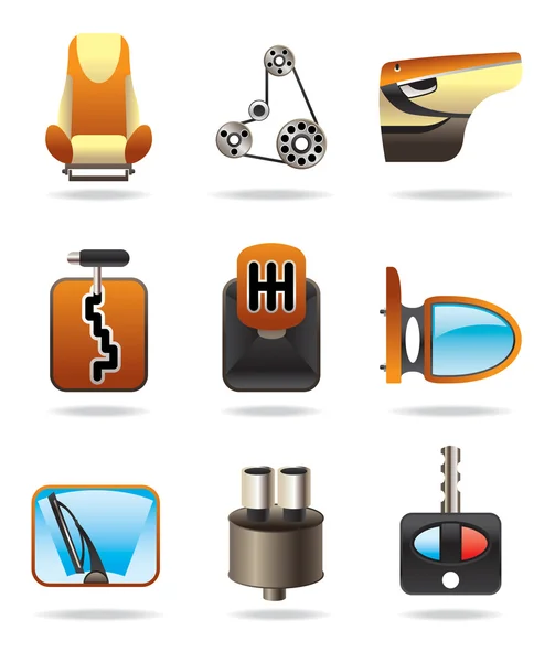 Piezas de coche icono conjunto — Vector de stock