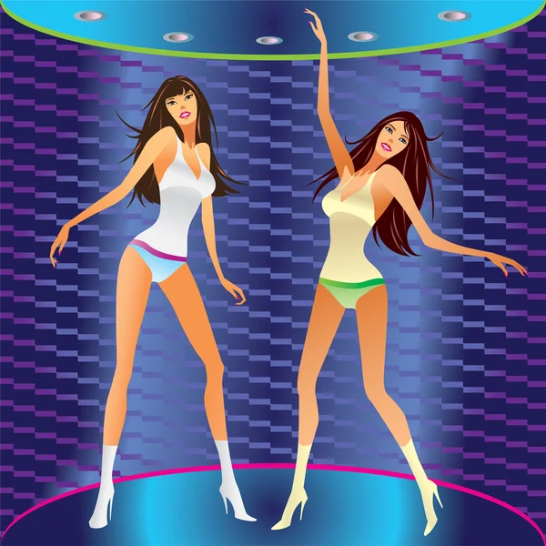 Bailando chicas en el escenario en un club — Vector de stock