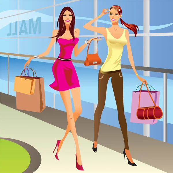 Fashion shopping girls with bags — Stock Vector