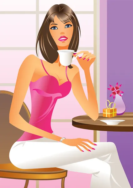 Moda dziewczyna picia kawy — Wektor stockowy