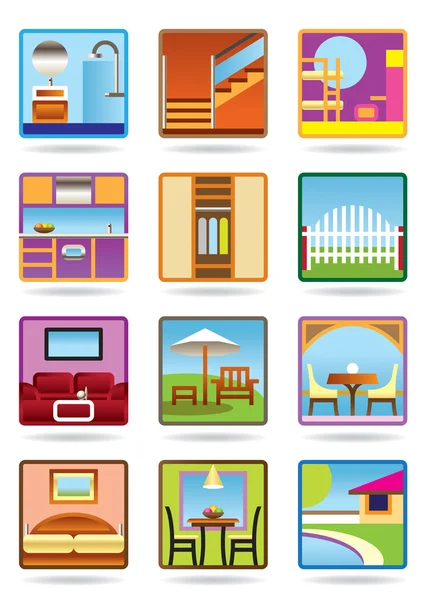 Casa e gerden conjunto ícone mobiliário —  Vetores de Stock