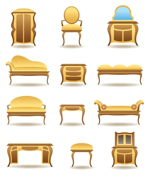Conjunto de iconos de muebles para el hogar clásicos — Vector de stock