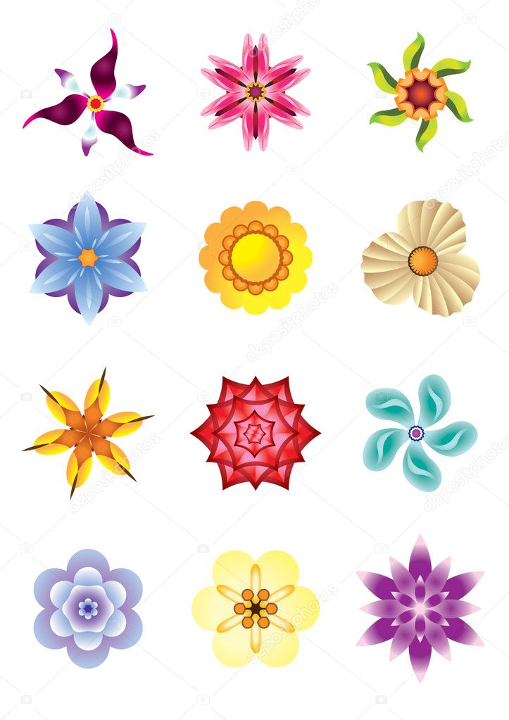 Colourful flower icons set