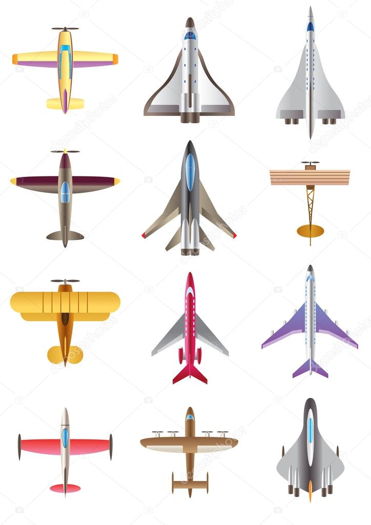 Different airplanes icons set
