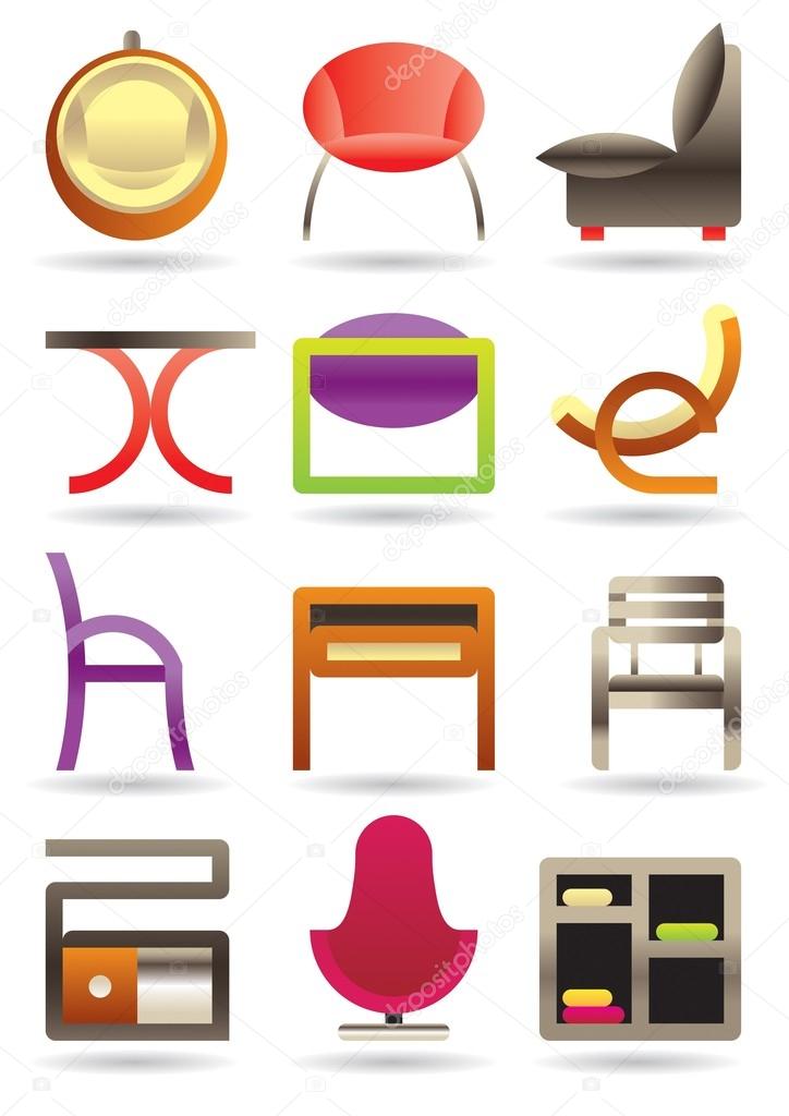 Contemporary home furniture icons set