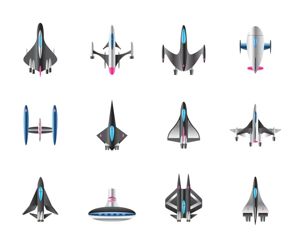 Different spaceships in flight — Stock Vector