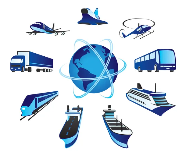 Transport de passagers et de marchandises dans le monde entier — Image vectorielle