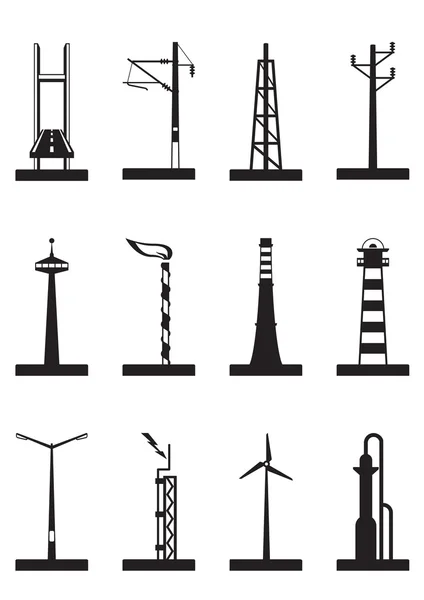 産業の塔、電柱や煙突 — ストックベクタ