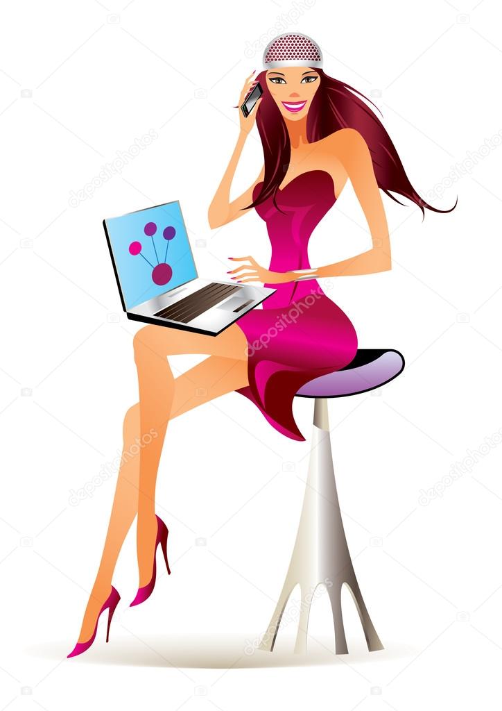 Fashion model with laptop and smartphone