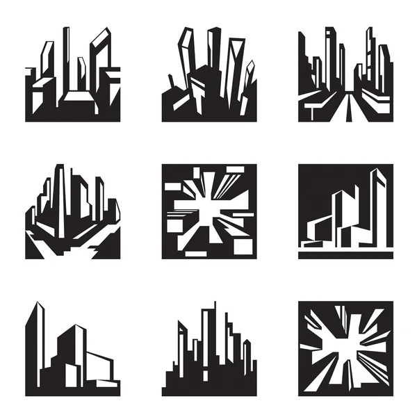 Verschillende gebouwen in perspectief — Stockvector