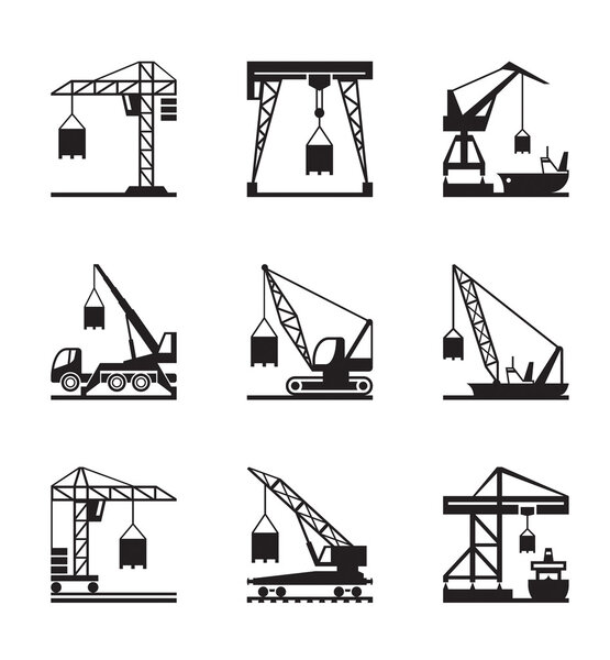 Various types of cranes