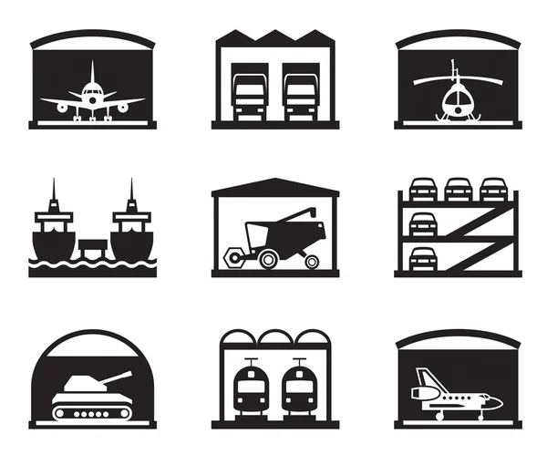 Transportgaragen und Lagerhallen — Stockvektor