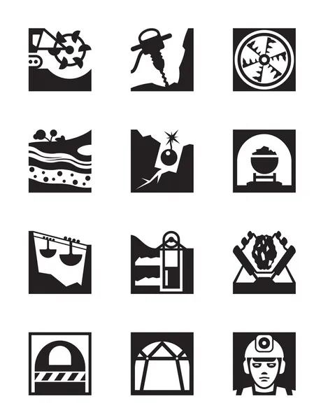 Conjunto de iconos de la industria minera y de canteras — Vector de stock