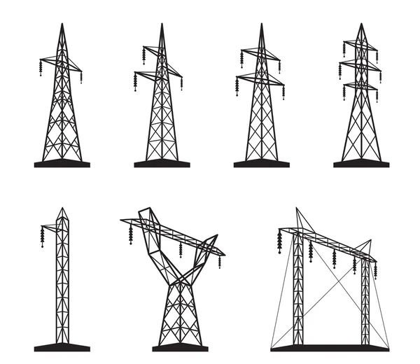 Tipos de torre de transmisión eléctrica en perspectiva — Archivo Imágenes Vectoriales