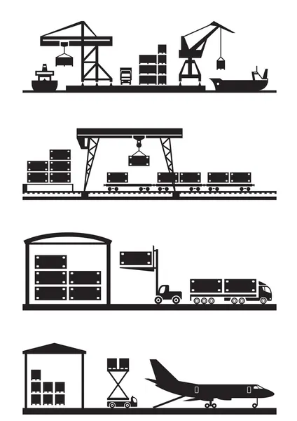 Kargo terminalleri Icon set — Stok Vektör