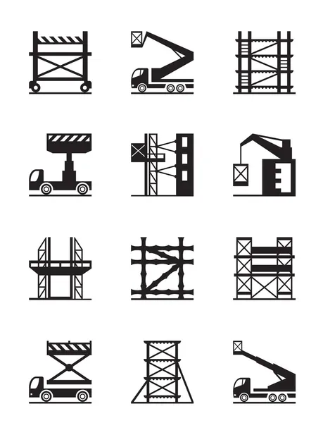 Ensemble d'icônes pour échafaudages et grues de construction — Image vectorielle