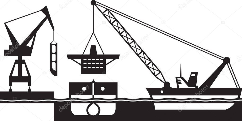 Floating crane mounting cabin of the ship - vector illustration