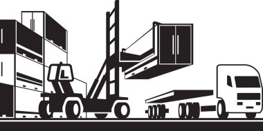 Forklift konteynır yüklü çekici kamyon - vektör illüstrasyonu