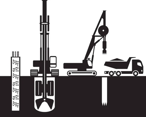 Grävmaskiner Som Gräver Grunden Till Byggnad Vektorillustration — Stock vektor