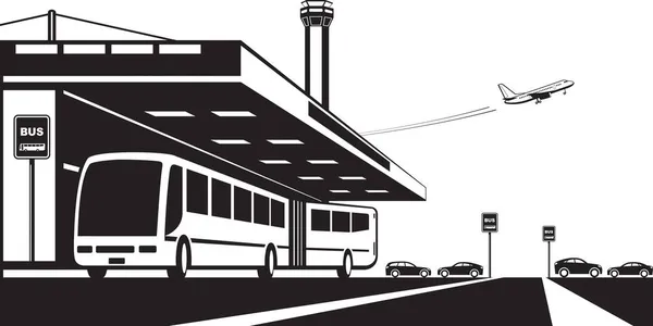 Ônibus Terminal Aeroporto Para Estacionamento Ilustração Vetorial — Vetor de Stock