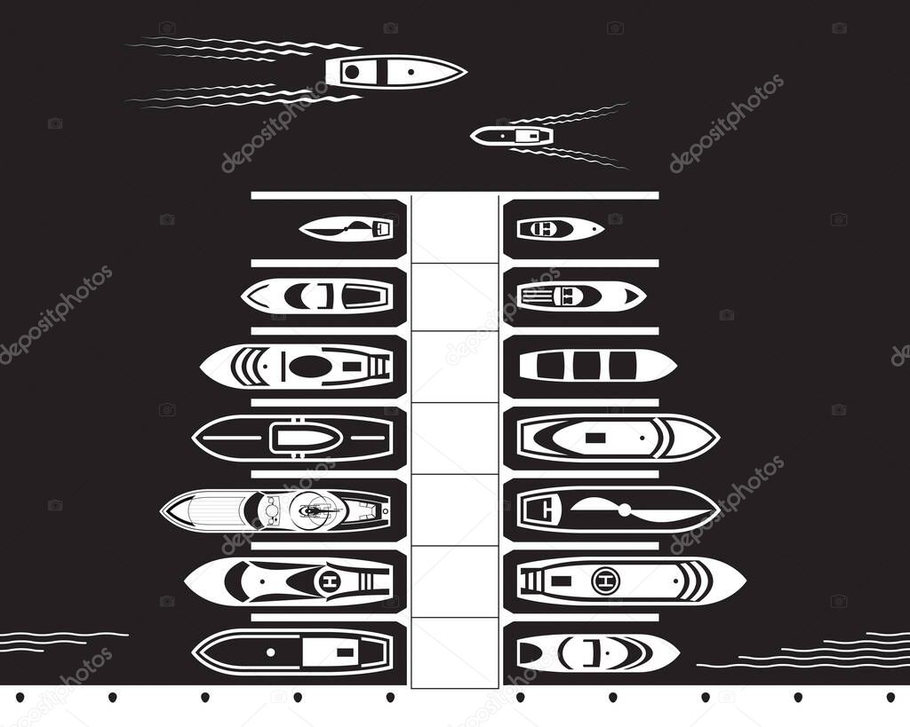 Yacht and boat dock from above - vector illustration
