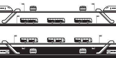 Tren istasyonları arasındaki aktarma otobüsleri - vektör illüstrasyonu