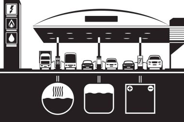 Petrol LPG and charging station with infrastructure  vector illustration