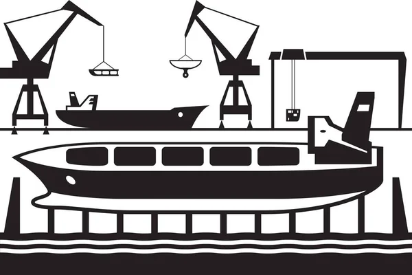 New Industrial Ship Launch Sea Vector Illustration — Stock Vector