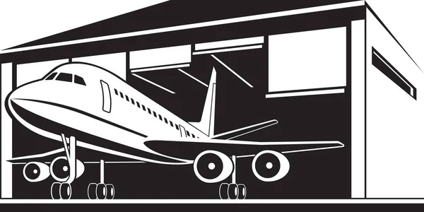 Aviones Salen Del Hangar Aeropuerto Ilustración Vectorial — Vector de stock