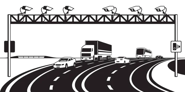 公路媒介图解上的交通执法摄像头 — 图库矢量图片