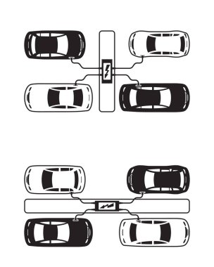 İstasyon vektör illüstrasyonunda elektrikli araçlar