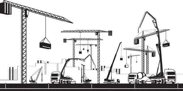 Construction Site Heavy Machinery Vector Illustration — Stock Vector