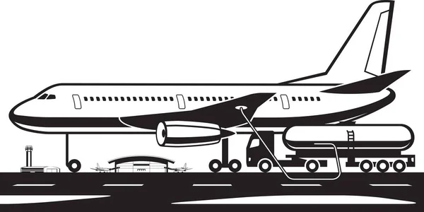 Tanque Carga Camiones Aviones Con Ilustración Vector Combustible — Archivo Imágenes Vectoriales