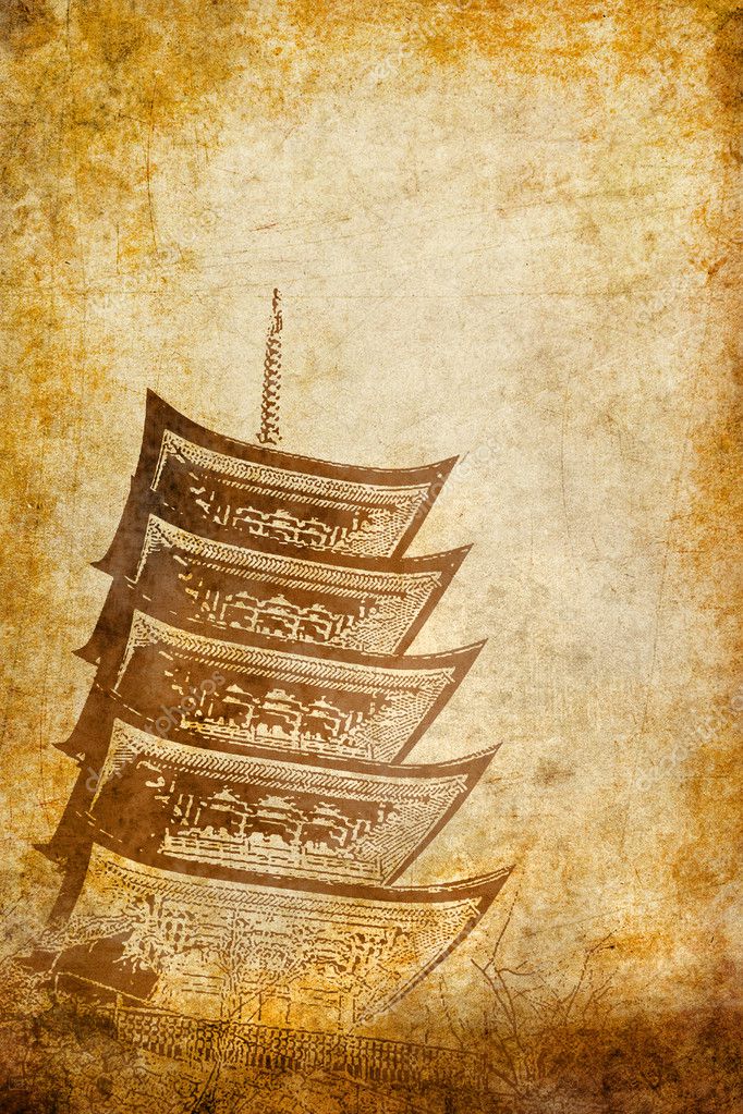 oriental construction on grunge background stock photo