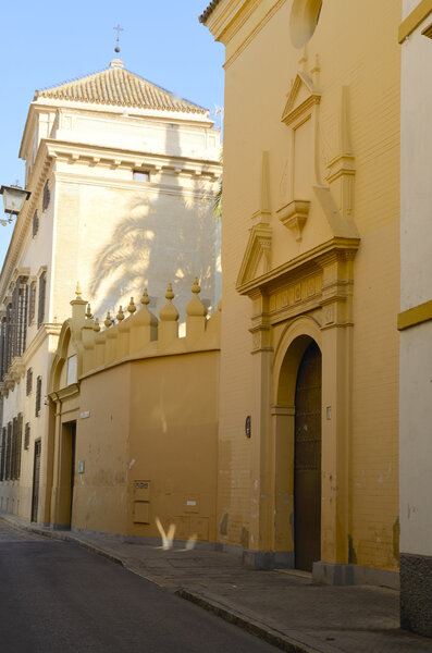 Bright street in the historical center of Seville, Spain
