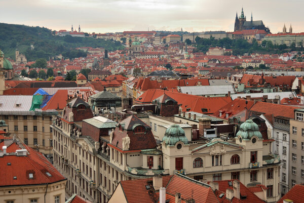 Panoramic view of prague with the castle