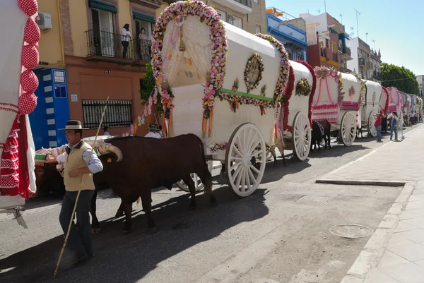 Peregrinos en el camino a El Rocío en Sevilla , — Foto de Stock