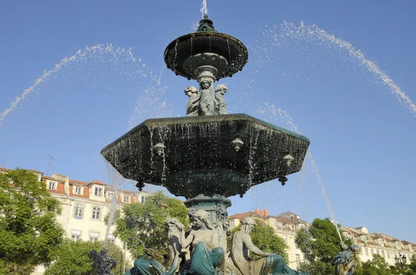Beautiful Fountain in Rossio Square — Stock Photo, Image