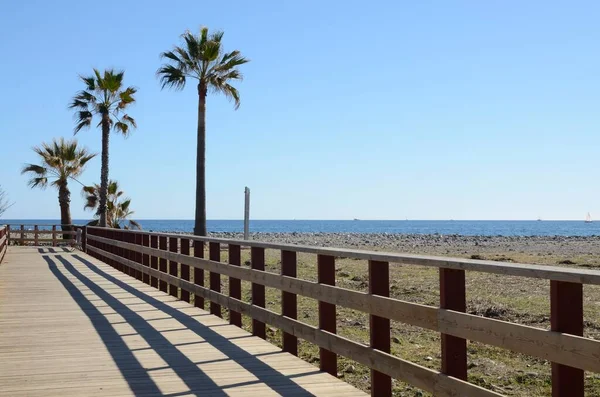 Niemand Holzsteg Strand Von Sankt Peter Marbella Andalusien Spanien — Stockfoto