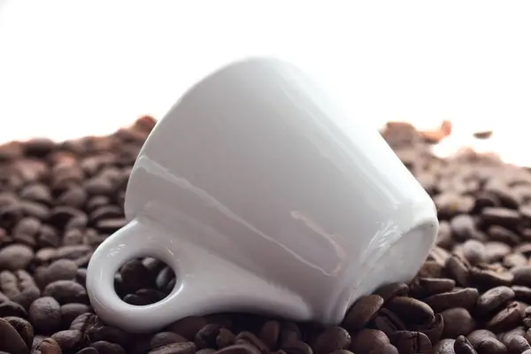 kahve çekirdekleri ile beyaz fincan