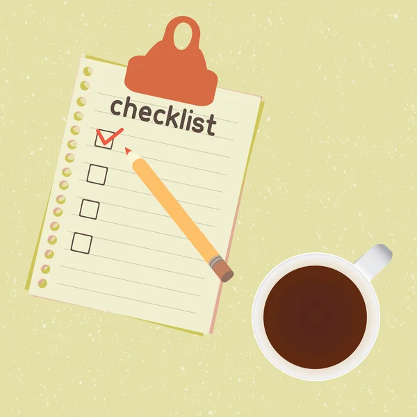 Checklist e xícara de café —  Vetores de Stock