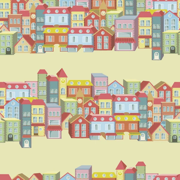 Vector seamless pattern with houses and buildings — Stock Vector