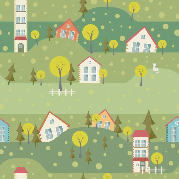 Seamless pattern with village and houses — Stock Vector